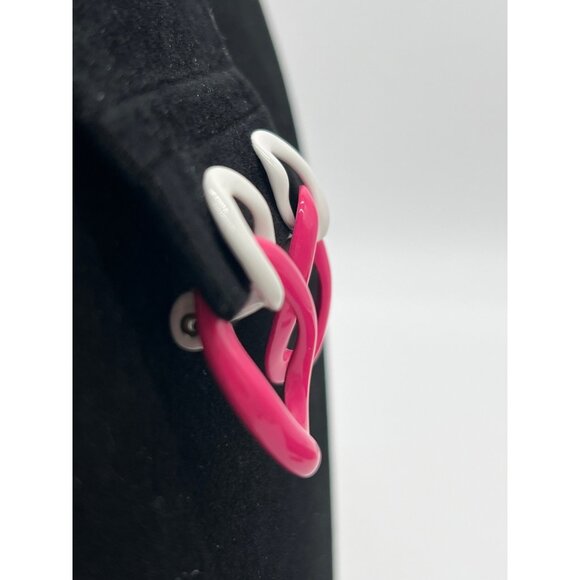 Monet Two Tone Color Block Enamel Hoop Clip On Earrings - Picture 3 of 6